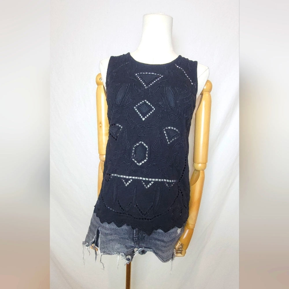Lucky Brand Black Embroidered Tank Top,Size Small